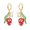 Lampwork Strawberry with Plastic Pearl Flower Dangle Leverback Earring X-EJEW-TA00130-3