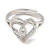 Heart with Letter Rack Plating Brass Micro Pave Clear Cubic Zirconia Adjustable Rings for Women RJEW-I105-01P-Q-2