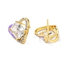 Left and Right Clear Cubic Zirconia Heart Stud Earrings with Enamel EJEW-C027-04G-3