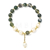 Natural Moss Agate & Natural Pearl Bead Charm Bracelets BJEW-JB14141-01-3