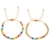 2Pcs 2 Styles Natural Mixed Gemstone & Glass & Brass Round Beads Braided Bead Bracelets PH4377-6-2