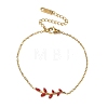 304 Stainless Steel Rhinestone Leaf Link Bracelets SA-CBA5F76-03G-6