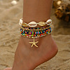 7Pcs 7 Styles Summer Beach Glass Seed Beaded & Natural Shell & Alloy Starfish Charm Anklets WG60733-01-1