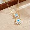304 Stainless Steel Acrylic Blue Evil Eye Pendant Double Layer Necklaces for Women WG0980E-01-4