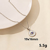 Stylish Stainless Steel Rhinestones Flat Round with Evil Eye Pendant Necklace QQ6499-7-1