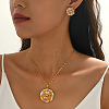 Vintage Brass Flower Stud Earrings & Pendant Necklaces Sets for Women GX0919-3
