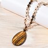 Natural Tiger Eye Teardrop Pendant Glass Beaded Long Necklaces GG-CBAE048-01A-2