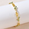 Brass Glass Flower Link Chain Bracelets KK-CBA7DFA-01G-10-3