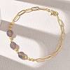 Natural Grey Agate Faceted Flat Round Beaded Brass Paperclip Chain Bracelets GG-CBA37F5-02G-05-2