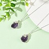 Raw Natural Amethyst Nuggets with Flower Wire Wrapped Pendant 304 Stainless Steel Cable Chain Necklaces NJEW-TA00269-1