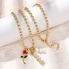 Mother's Day Brass Micro Pave Clear Cubic Zirconia Enamel Red Rose Flower Mama Pendant Necklaces for Women NJEW-A071-02G-1