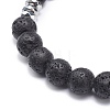 Natural Lava Rock & Mixed Stone Stretch Bracelet with Alloy Oval Charm BJEW-JB08733-01-4