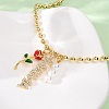 Mother's Day Brass Micro Pave Clear Cubic Zirconia Enamel Red Rose Flower Mama Pendant Necklaces for Women NJEW-A071-02G-3