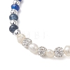 Dyed Natural Malaysia Jade Rondelle & Cultured Freshwater Pearl Beaded Stretch Bracelets BJEW-JB13380-02-4