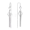 Anti-Tarnish Rhodium Plated 925 Sterling Silver Rhombus with Chain Tassel Dangle Earrings JE1048A-1