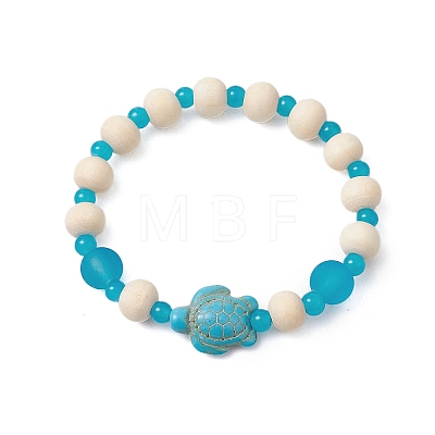 3 Pcs Synthetic Turquoise & Wood & Glass Beaded Stretch Bracelets for Boys Girls BJEW-JB11125-1