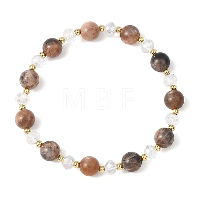 Natural Black Moonstone Beaded Stretch Bracelets for Women BJEW-JB12792-1