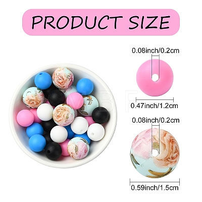 30Pcs 5 Colors Food Grade Eco-Friendly Silicone Focal Beads SIL-YW0001-24A-1