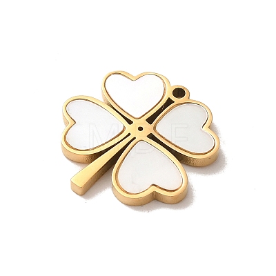 304 Stainless Steel Pave Shell Heart Clover Charms STAS-L022-238G-1
