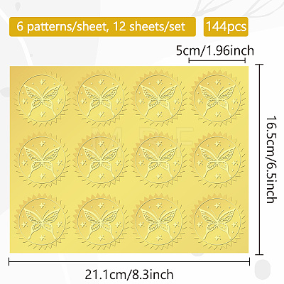 12 Sheets Self Adhesive Gold Foil Embossed Stickers DIY-WH0451-036-1