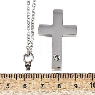 304 Stainless Steel Pave Clear Cubic Zirconia Cross Pendant Pet Urn Ashes Necklaces NJEW-S455-07P-1