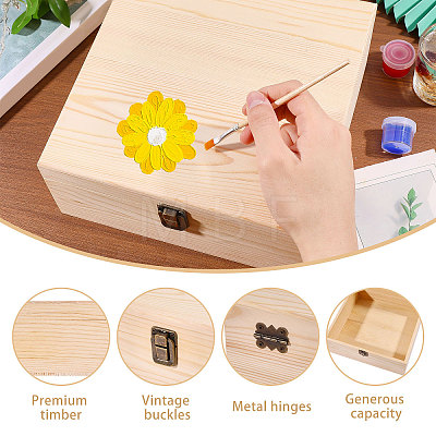 Square Pine Wood Packing Boxes with Metal Clasps CON-WH0089-186-1-1