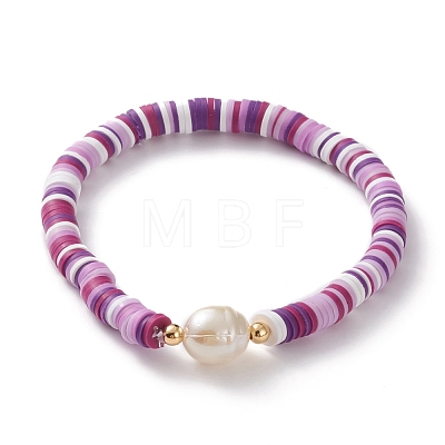 Polymer Clay Heishi Beads Stretch Bracelets BJEW-JB05773-1