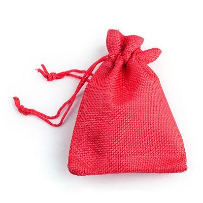 Polyester Imitation Burlap Packing Pouches Drawstring Bags X-ABAG-R005-9x12-18-1