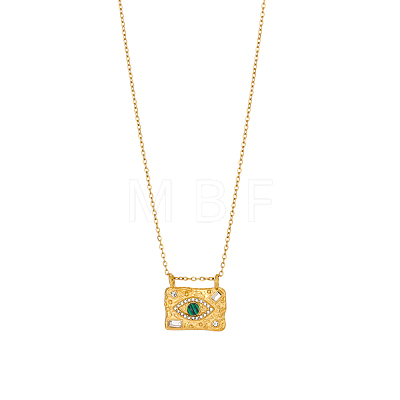 304 Stainless Steel Micro Pave Cubic Zirconia Rectangle with Eye Pendant Necklaces NJEW-OY002-49G-1