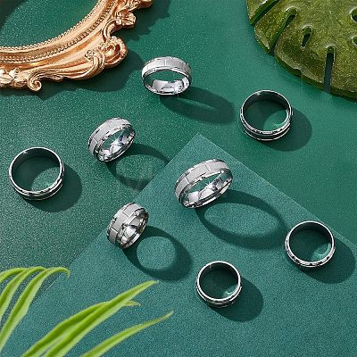 DICOSMETIC 8Pcs 8 Size 201 Stainless Steel Grooved Finger Ring for Men Women RJEW-DC0001-11-1