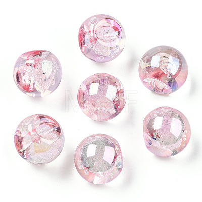 UV Plating Rainbow Iridescent Acrylic Beads X-OACR-G012-04D-1