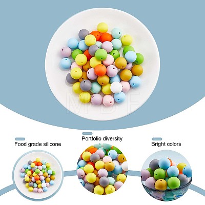 100Pcs Silicone Beads 15mm Round Silicone Bead Bulk Colorful Silicone Bead Kit for Keychain Jewelry DIY Crafts Making JX305A-1