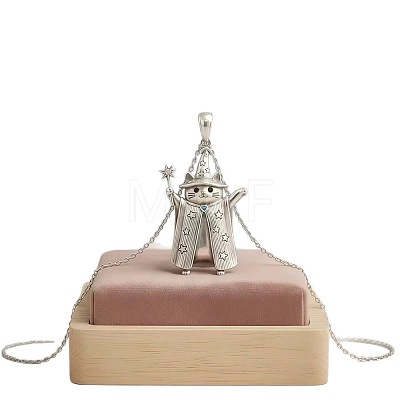 Vintage Alloy Witch Cat Shape Pendant Necklaces for Women WG460F3-01-1