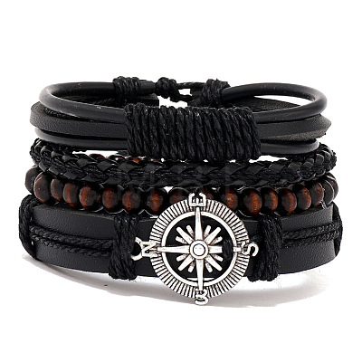 Cowhide & Imitation Leather Cord Knitted Multi-strand Bracelets WG31D03-30-1