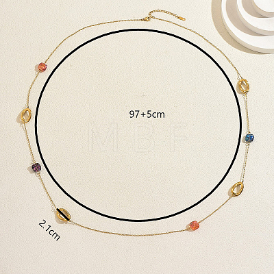 French Stainless Ssteel Twisted Oval with Colorful Glass Beads Long Link Chain Necklaces for Women XI4819-1