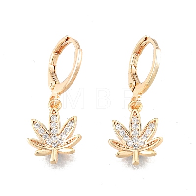 Clear Cubic Zirconia Maple Leaf Dangle Leverback Earrings EJEW-N012-80-1