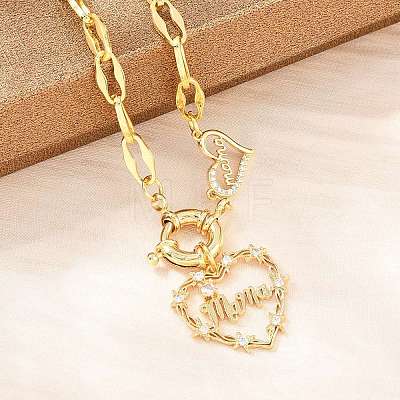 Mother's Day Brass Pave Clear Cubic Zirconia Mama Heart Pendant Necklaces NJEW-A071-04G-1