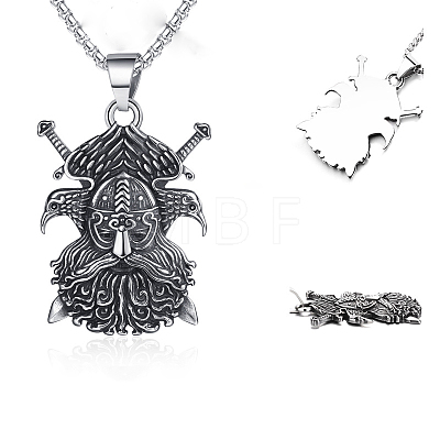 304 Stainless Steel Viking Pirate Double Crow Pendant Necklaces for Men FS-WG00F6C-01-1