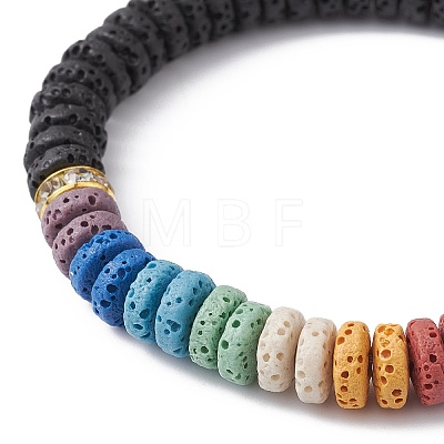 Dyed Natural Lava Rock Disc Beaded Stretch Bracelets for Women BJEW-JB09669-1