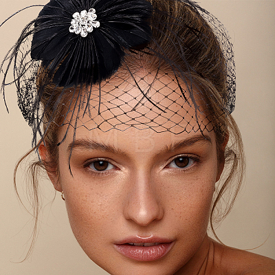 Bridal Wedding Mesh Feather Fascinator Hats Hair Chips OHAR-WH0011-47B-1