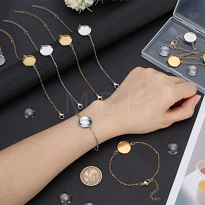 10Pcs 2 Colors 304 Stainless Steel Round Cabochon Setting Bracelets BJEW-SP0001-30-1