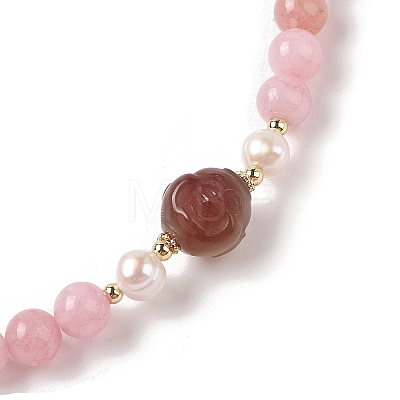 Natural Agate & Pearl &  Natural Rose Quartz Beaded Necklaces NJEW-L119-08G-1