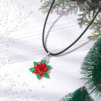 Natural Carnelian(Dyed & Heated) & Glass Snowflake Pendant Necklaces NJEW-JN05054-01-1