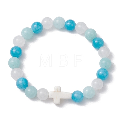 Natural Mashan Jade & White Jade Beaded Stretch Bracelets BJEW-JB11152-1