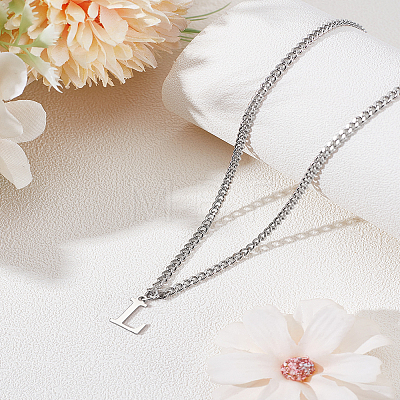 1Pc 304 Stainless Steel Letter Pendant Necklaces NJEW-LP0001-33L-P-1
