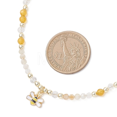 Alloy Enamel Bee Pendant Natural Citrine & Dyed Yellow Agate Faceted Round Beaded Necklaces NJEW-JN05735-1