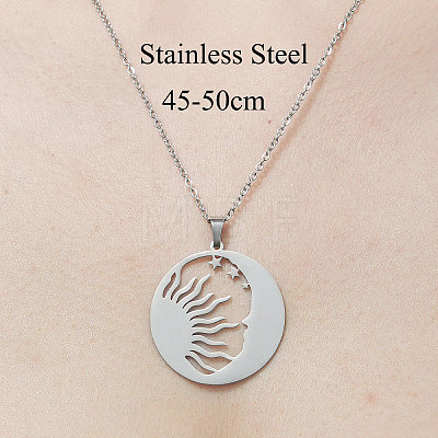 Non-Tarnish 201 Stainless Steel Hollow Sun & Moon Pendant Necklace NJEW-OY001-70-1