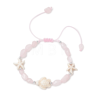 Natural Rose Quartz & Synthetic Synthetic Turquoise Beads Braided Bead Bracelets BJEW-JB13275-02-1