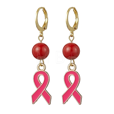 October Breast Cancer Pink Awareness Ribbon Alloy Enamel Leverback Earrings EJEW-JE05668-1
