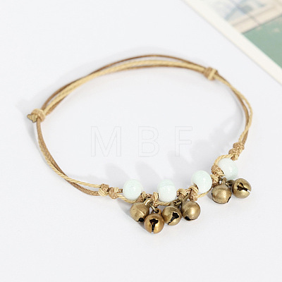 Alloy Bell & Porcelain Bead Charm Wax Cord Adjustable Anklets FS-WG54FA9-01-1
